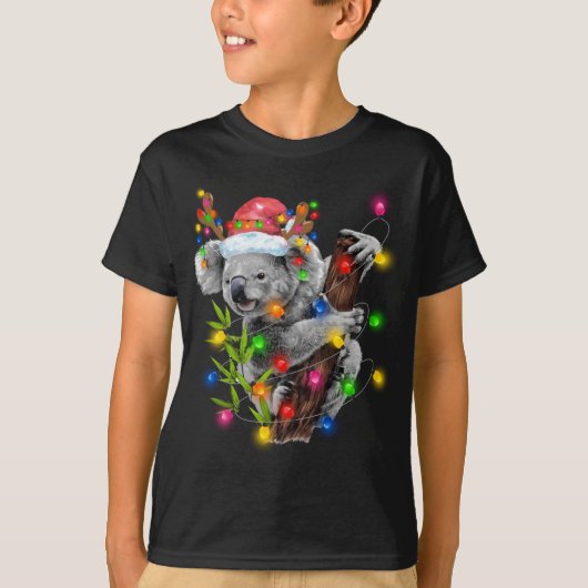 Koala Kerstlampjes Funny Santa Hat Merry Chris T-shirt (Voorkant)