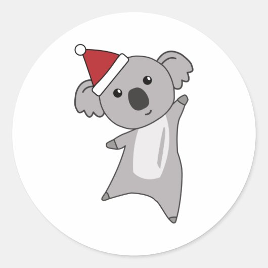 Koala Kerstmis Kinderen Santa Ronde Sticker (Voorkant)