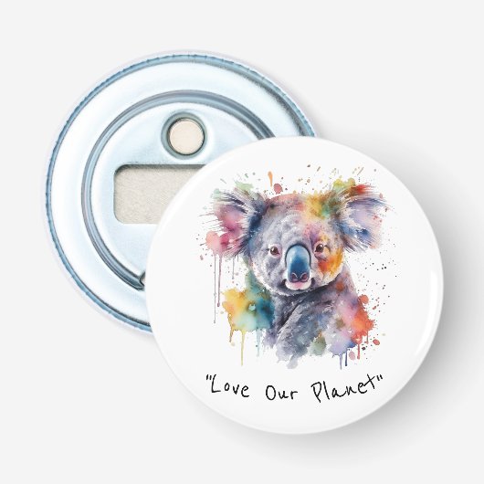 Koala Knuffels in kleur, op maat Button Flesopener (Voorkant)