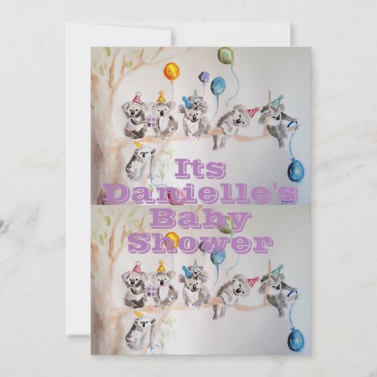 Koala Kunst Aquarel Meisjes Baby Shower Uitnodigin Kaart (Voorkant)
