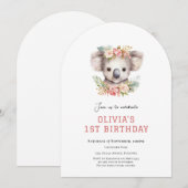 Koala leuke eerste verjaardag uitnodiging (Voorkant / Achterkant)