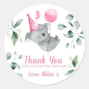 Koala Meisje Roze Verjaardag Favor Ronde Sticker