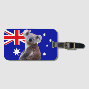 Koala met Australische vlag Achtergrond Bagagelabel