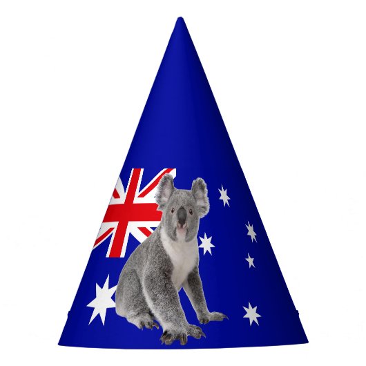 Koala met Australische vlag Achtergrond Feesthoedjes (Voorkant)