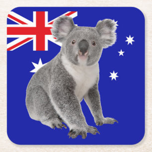 Koala met Australische vlag Achtergrond Vierkante Kartonnen Onderzetter