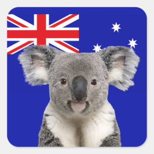 Koala met Australische vlag Achtergrond Vierkante Sticker