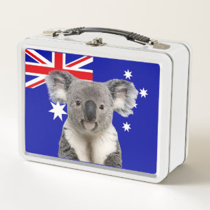 Koala met Australische vlag op de achtergrond