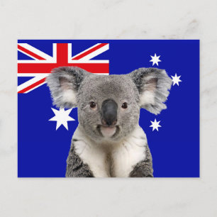 Koala met Australische vlag op de achtergrond Briefkaart