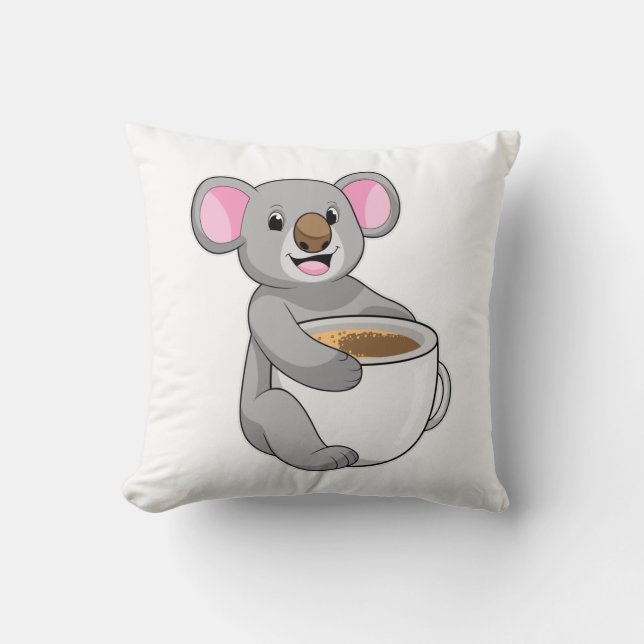 Koala met Coffee Cup Kussen (Voorkant)