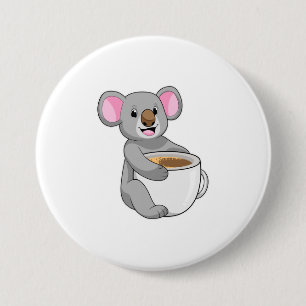 Koala met Coffee Cup Ronde Button 7,6 Cm