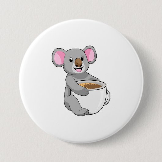 Koala met Coffee Cup Ronde Button 7,6 Cm (Voorkant)