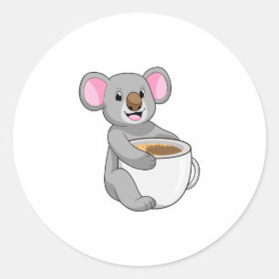 Koala met Coffee Cup Ronde Sticker