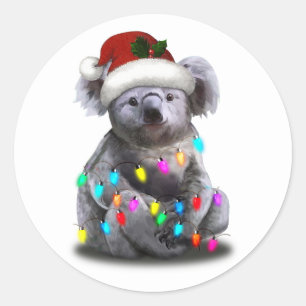 Koala met kerstlampjes als seizoen ronde sticker
