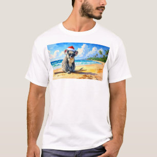 Koala met kerstmuts geniet van zon en branding t-shirt