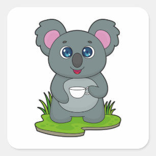 Koala met koffiebeker vierkante sticker