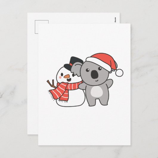 Koala met Snowman in de winter voor Kerstmis Feestdagenkaart (Voorkant / Achterkant)