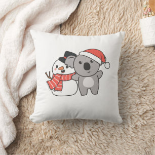 Koala met Snowman in de winter voor kerstmis P Kussen
