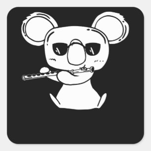 Koala met transversale flute flutist flute speler vierkante sticker