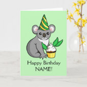 Koala mignon avec le gâteau dessinant la carte de (Fleur jaune)