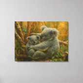 Koala-moeder en Joey in het herfstbladerdak Canvas Afdruk (Voorkant)