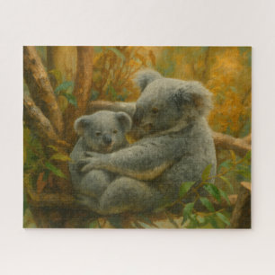 Koala-moeder en Joey in het herfstbladerdak Legpuzzel