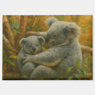 Koala-moeder en Joey in het herfstbladerdak Magneet