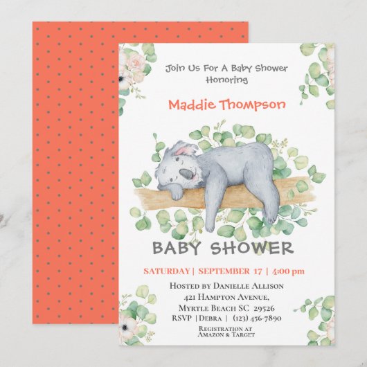 Koala Oerwoud Baby shower Kaart (Voorkant / Achterkant)