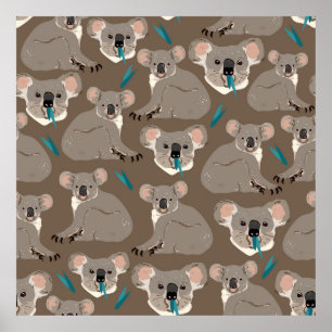 Koala op een neutrale bruine achtergrond naadloos poster