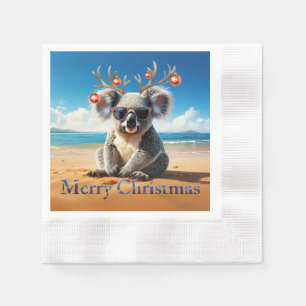 Koala op een zandstrand Prettig kerstfeest Servet