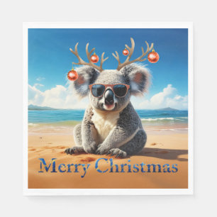 Koala op een zandstrand Prettig kerstfeest Servet
