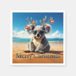 Koala op een zandstrand Prettig kerstfeest Servet