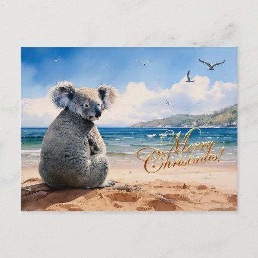 Koala op een zandstrand Vrolijk kerstfeest Briefkaart (Voorkant)