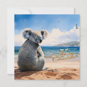 Koala op een zandstrand Vrolijk kerstfeest Feestdagenkaart