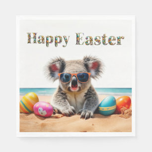 Koala op het strand met paaseieren Happy Easter Servet