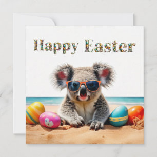 Koala op het strand met Pasen eieren Prettig Pasen Feestdagenkaart