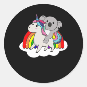 Koala over de regenboogdieren van de Unicorn Ronde Sticker