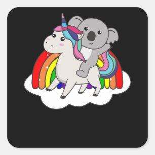 Koala over de regenboogdieren van de Unicorn Vierkante Sticker