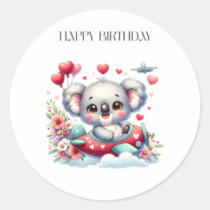 Koala Piloot Verjaardag Ronde Sticker