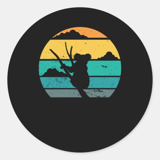 Koala Retro Stijl | Koala Beer Cadeau Ronde Sticker (Voorkant)
