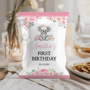 Koala Roze Bloemen Meisje Verjaardag Chip Bag Wrap Flyer