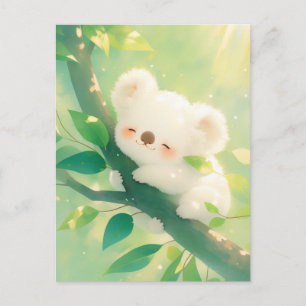 Koala slaapt op boomtak in zonovergoten bos briefkaart