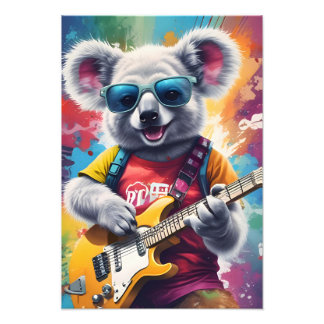 Koala speelt gitaar, rock graffiti foto afdruk