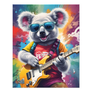 Koala speelt gitaar, rock graffiti foto afdruk