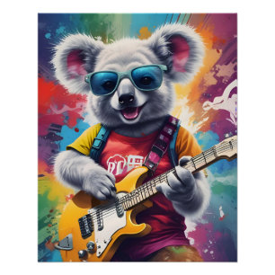 Koala speelt gitaar, rock graffiti perfect poster