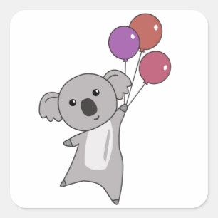 Koala vliegt met ballonnen kinder zoete dieren vierkante sticker