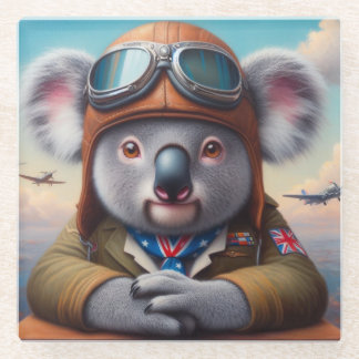 Koala Vliegtuigpiloot Glazen Onderzetter