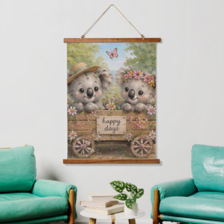 Koala-vrienden delen gelukkige dagen tussen de blo hangend wandkleed