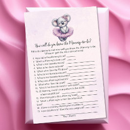 Koala Wie kent Mama Beste Baby shower Game Kaart