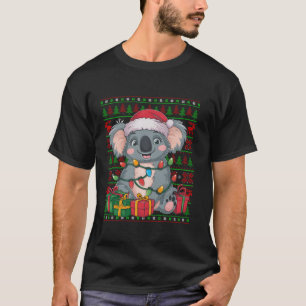 Koala Xmas Lights Ugly Santa Hat Koala Christmas T T-shirt