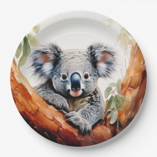 Koala zittend in een eucalyptusboom papieren bordje